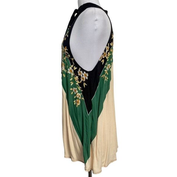 Free People Trapeze High Tie Neck Open V Mini Dress Top Multicolor Floral XS NEW - Picture 4 of 10